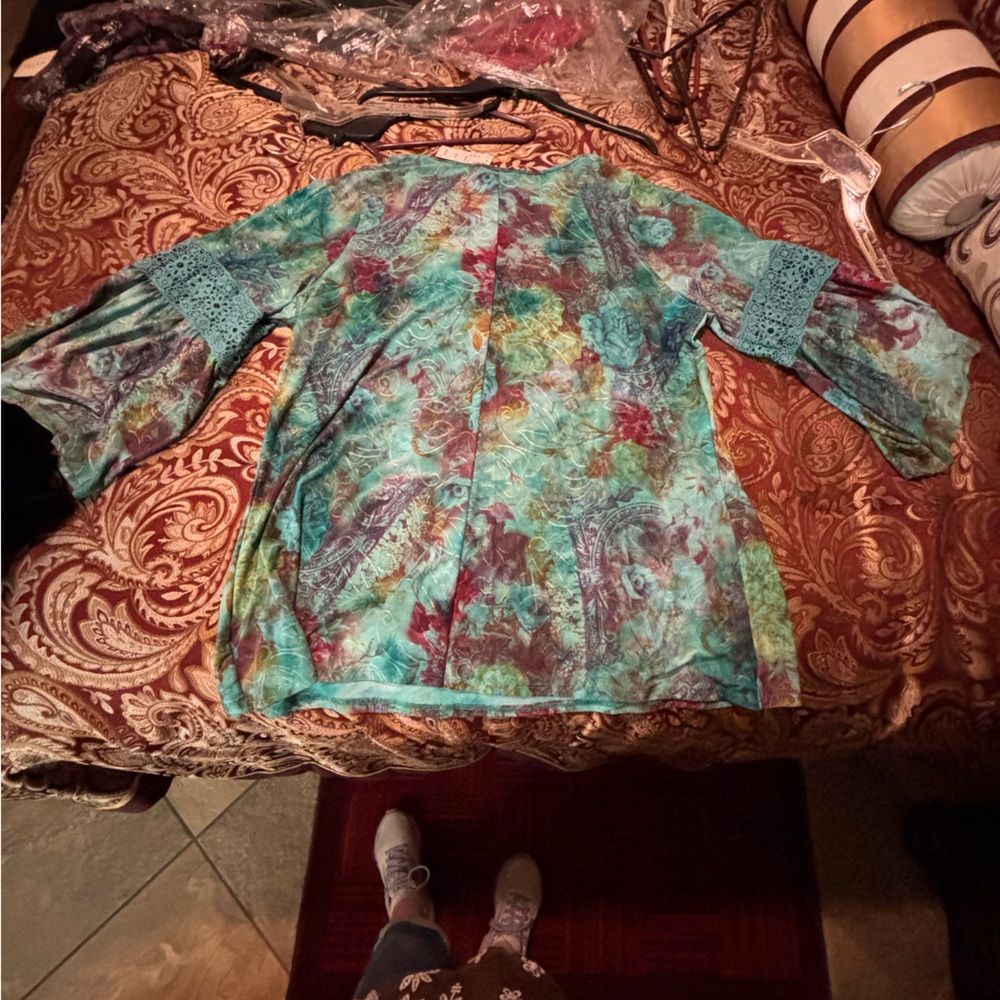Avenue Teal Multi-Color Floral A-Line Skirt
